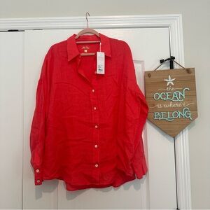 Lilly Pulitzer Stevey Relaxed Button Top Coral Orange/Red Sz Lg NWT